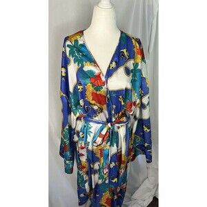 VTG Mary McFadden ROBE Bright Colorful Nautical Tropical Fish art 80's large
